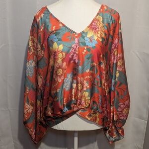 Umgee Red Floral V-Neck Blouse